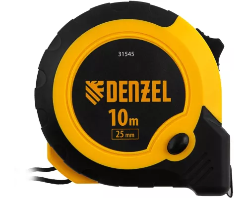 Рулетка 10м х 25мм, двухкомп. корпус, кнопка-пауза// Denzel Рулетка 10м х 25мм, двухкомп. корпус, кнопка-пауза// Denzel