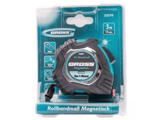 Рулетка Magnetisch 3 м х 16 мм,обрезиненный корпус,автоматическая фиксация,Нейлоновое покрытиеытие,зацеп с магнитом Gross Рулетка Magnetisch 3 м х 16 мм,обрезиненный корпус,автоматическая фиксация,Нейлоновое покрытиеытие,зацеп с магнитом Gross