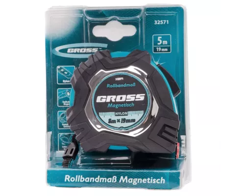 Рулетка Magnetisch 5 м х 19 мм,обрезиненный корпус,автоматическая фиксация,Нейлоновое покрытиеытие,зацеп с магнитом Gross Рулетка Magnetisch 5 м х 19 мм,обрезиненный корпус,автоматическая фиксация,Нейлоновое покрытиеытие,зацеп с магнитом Gross
