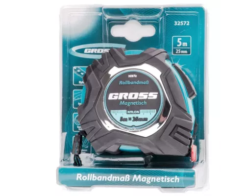 Рулетка Magnetisch 5 м х 25 мм,обрезиненный корпус,автоматическая фиксация,Нейлоновое покрытиеытие,зацеп с магнитом Gross Рулетка Magnetisch 5 м х 25 мм,обрезиненный корпус,автоматическая фиксация,Нейлоновое покрытиеытие,зацеп с магнитом Gross