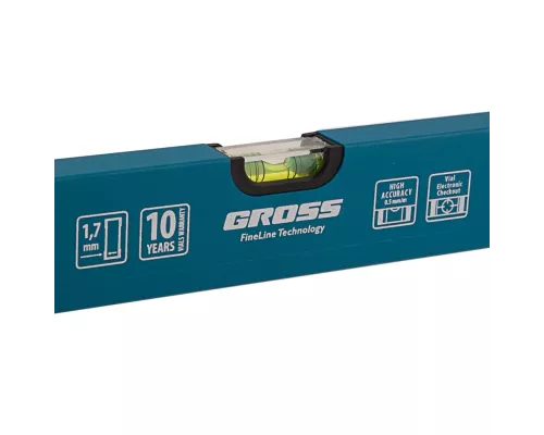 Уровень алюминиевый усиленный, 1000 мм, 3 глазка Gross