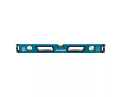 Уровень алюминиевый, 600 мм, усиленный с ударопрочными заглушками, рукоятки, 3 глазка Gross