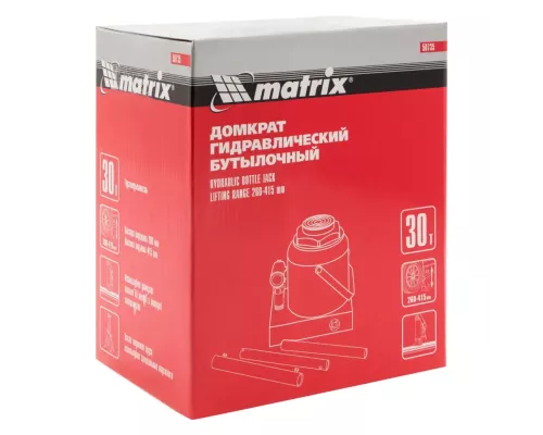 Домкрат гидравлический бутылочный, 30 т, высота подъема 260-415 мм Matrix Домкрат гидравлический бутылочный, 30 т, высота подъема 260-415 мм Matrix
