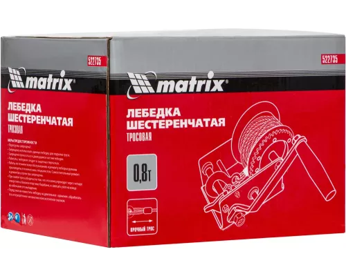 Лебедка шестеренчатая, тяга 0.8 т, тросовая Matrix Лебедка шестеренчатая, тяга 0.8 т, тросовая Matrix
