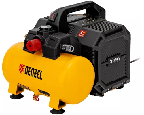 Компрессор DLS750/6 безмасляный малошумный 750 Вт, 140 л/мин,ресивер 6 л Denzel Компрессор DLS750/6 безмасляный малошумный 750 Вт, 140 л/мин,ресивер 6 л Denzel