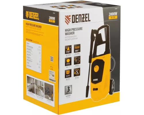 Моечная машина высокого давления R-170, 2000 Вт, 170 бар, 360 л/ч, колесная// Denzel