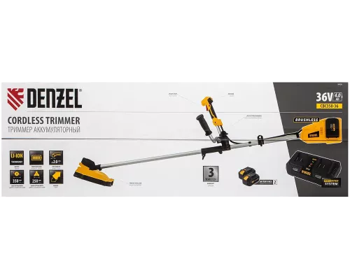 Триммер аккумуляторный бесщеточный CBC350-36, Li-ion, 36 В, 350 мм Denzel