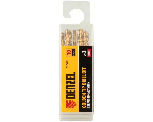 Сверло по металлу, 3 мм, HSS-Tin, Golden Tip, 10 шт. Denzel
