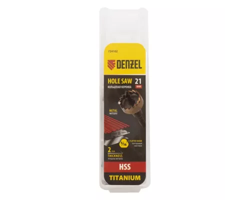 Коронка по металлу HSS, 21 мм, нитридтитановое покрытие Denzel Коронка по металлу HSS, 21 мм, нитридтитановое покрытие Denzel