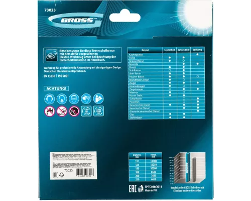 Диск алмазный, 180 х 22.2 мм, турбо-сегментный, сухая резка Gross