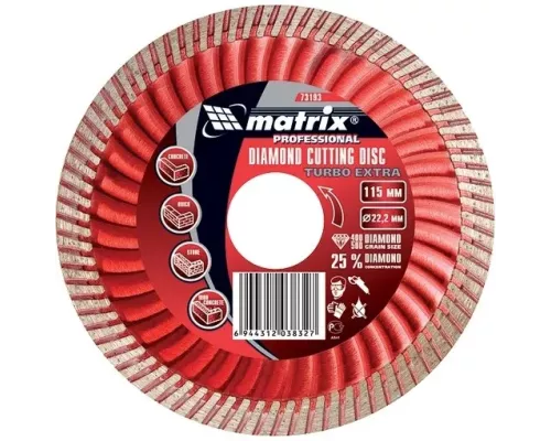 Диск алмазный, отрезной Turbo Extra, 180 х 22.2 мм, сухая резка Matrix Professional Диск алмазный, отрезной Turbo Extra, 180 х 22.2 мм, сухая резка Matrix Professional