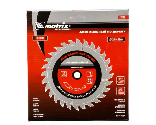 Пильный диск по дереву, 200 х 32 мм, 60 зубьев, кольцо 30/32 Matrix Professional
