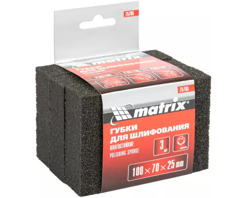 Губка для шлифования, 100 х 70 х 25 мм, мягкая, 3 шт, P 60/80, P 60/100, P 80/120 Matrix Губка для шлифования, 100 х 70 х 25 мм, мягкая, 3 шт, P 60/80, P 60/100, P 80/120 Matrix