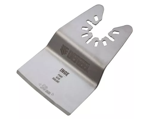 Насадка для МФИ шабер полукруг, Inox, для снятия краски и др., ширина 50 мм, длина общая 74 мм, ступенчатый Denzel Насадка для МФИ шабер полукруг, Inox, для снятия краски и др., ширина 50 мм, длина общая 74 мм, ступенчатый Denzel