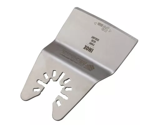 Насадка для МФИ шабер полукруг, Inox, для снятия краски и др., ширина 50 мм, длина общая 74 мм, ступенчатый Denzel Насадка для МФИ шабер полукруг, Inox, для снятия краски и др., ширина 50 мм, длина общая 74 мм, ступенчатый Denzel