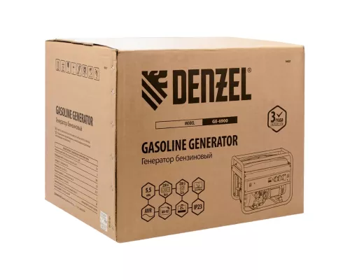 Генератор бензиновый GE 6900, 5.5 кВт, 220 В/50 Гц, 25 л, ручной старт Denzel Генератор бензиновый GE 6900, 5.5 кВт, 220 В/50 Гц, 25 л, ручной старт Denzel