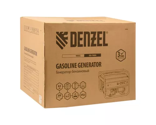 Генератор бензиновый GE 7900, 6.5 кВт, 220 В/50 Гц, 25 л, ручной пуск Denzel Генератор бензиновый GE 7900, 6.5 кВт, 220 В/50 Гц, 25 л, ручной пуск Denzel