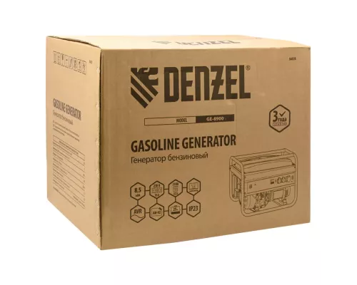 Генератор бензиновый GE 8900, 8.5 кВт, 220 В/50 Гц, 25 л, ручной старт Denzel Генератор бензиновый GE 8900, 8.5 кВт, 220 В/50 Гц, 25 л, ручной старт Denzel