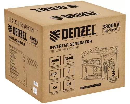 Генератор инверторный GK-3800iF, 3,8 кВт, 230 В, ручной старт DENZEL