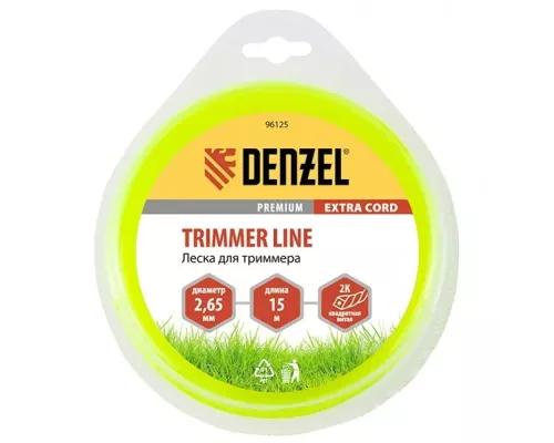 Леска для триммера двухкомпонентная, квадратная 2.65 мм x 15 м Extra cord Denzel