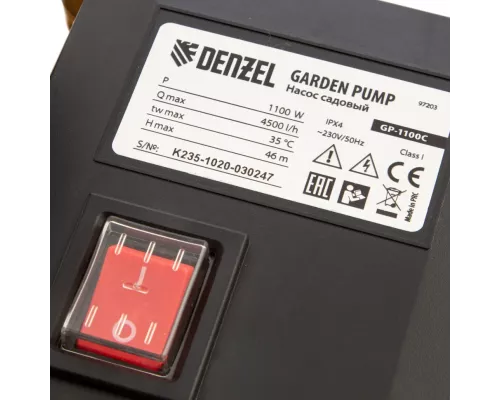 Садовый поверхностный насос GP1100C, 1100 Вт, 4500 л/ч, подъем 46 м, чугун Denzel Садовый поверхностный насос GP1100C, 1100 Вт, 4500 л/ч, подъем 46 м, чугун Denzel