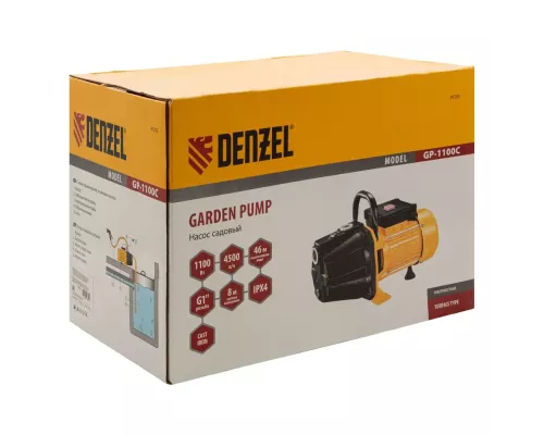 Садовый поверхностный насос GP1100C, 1100 Вт, 4500 л/ч, подъем 46 м, чугун Denzel Садовый поверхностный насос GP1100C, 1100 Вт, 4500 л/ч, подъем 46 м, чугун Denzel