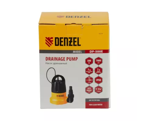 Дренажный насос DP500E, 500 Вт, подъем 7 м, 7000 л/ч Denzel Дренажный насос DP500E, 500 Вт, подъем 7 м, 7000 л/ч Denzel
