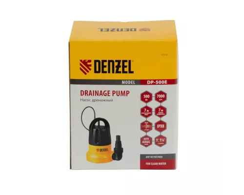 Дренажный насос DP500E, 500 Вт, подъем 7 м, 7000 л/ч Denzel Дренажный насос DP500E, 500 Вт, подъем 7 м, 7000 л/ч Denzel
