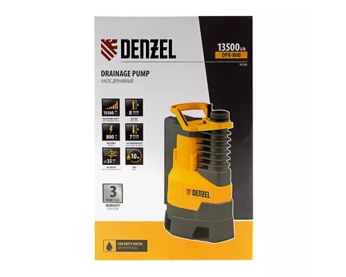 Дренажный насос DPХ800, Х-Pro, 800 Вт, подъем 8 м, 13500 л/ч Denzel Дренажный насос DPХ800, Х-Pro, 800 Вт, подъем 8 м, 13500 л/ч Denzel