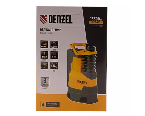 Дренажный насос DPХ950, Х-Pro, 950 Вт, подъем 8.5 м, 15500 л/ч Denzel Дренажный насос DPХ950, Х-Pro, 950 Вт, подъем 8.5 м, 15500 л/ч Denzel