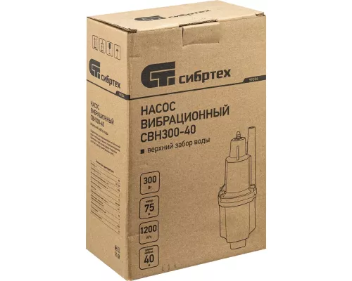 Вибрационный насос СВН300-40, верхний забор, 300 Вт, напор 75 м, 1200 л/ч, кабель 40 м Сибртех Вибрационный насос СВН300-40, верхний забор, 300 Вт, напор 75 м, 1200 л/ч, кабель 40 м Сибртех