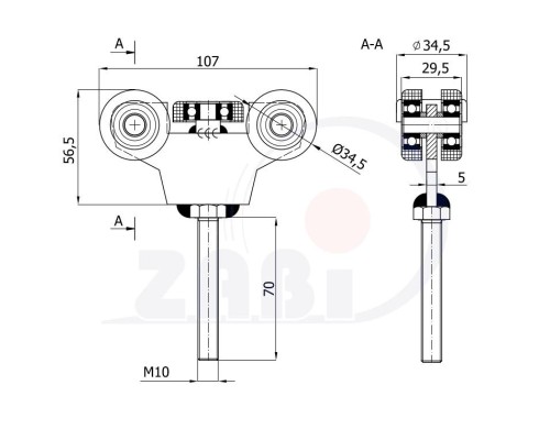 Каретки для откатных воро » Для профиля 40х40 стенка 2мм » G-5MM-40/M10 - Zabi