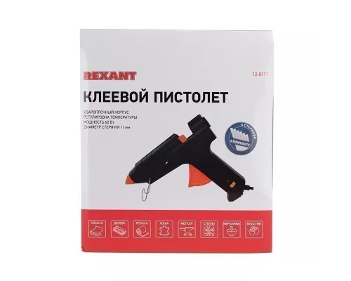 Пистолет клеевой, 60Вт, Ø11мм, настройка температуры 120..240℃, кейс REXANT