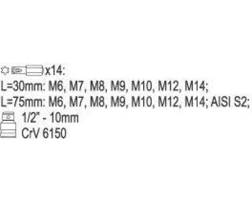 Набор бит с держателем 15 шт. YATO YT-0419