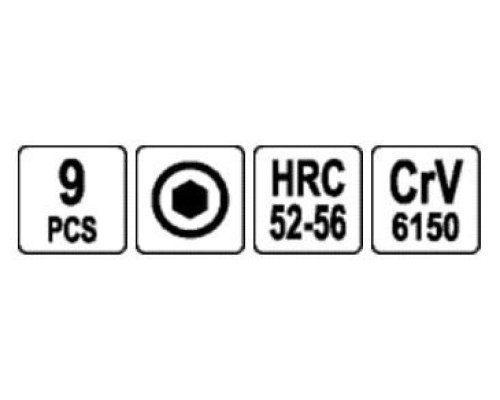 Ключ шестигранный, шариковый, длинный 1,5-10, набор 9 шт YATO YT-0506