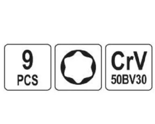 Торцевые ключи Torx e5 - e16, набор 9 шт. YATO YT-0520