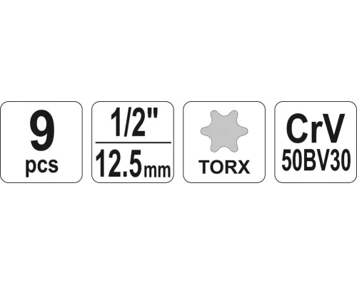 Набор торцевых головок 9 предметов Torx YATO YT-0521