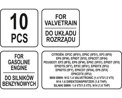 Набор для систем газораспределения бензинового двигателя PSA/MINI 10 эл. YATO YT-06001