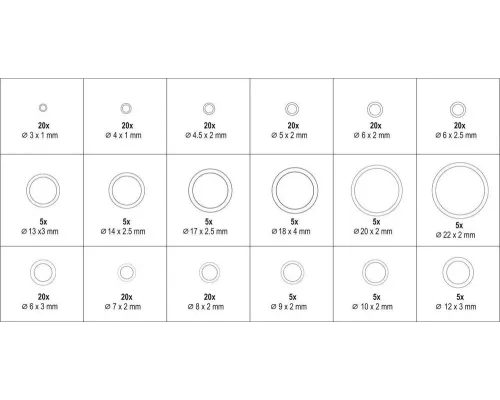 Комплект уплотнительных колец для автомобильных кондиционеров 225 шт YATO YT-068791