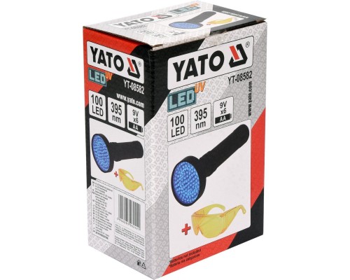 Светодиодный ультрафиолетовый фонарик + комплект очков YATO YT-08582