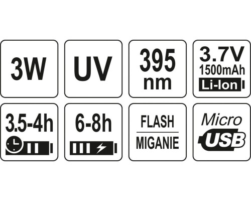 Ультрафиолетовый фонарик аккумуляторный + комплект очков YATO YT-08588