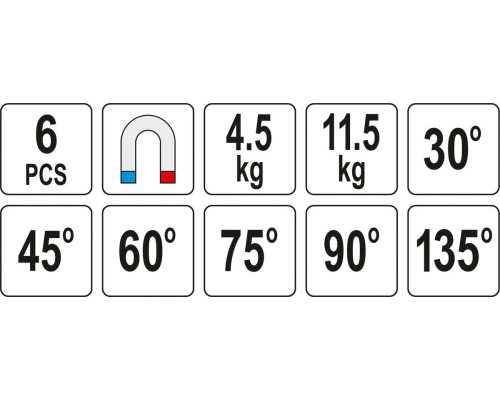 Набор сварочных магнитных углов 6 шт YATO YT-08679