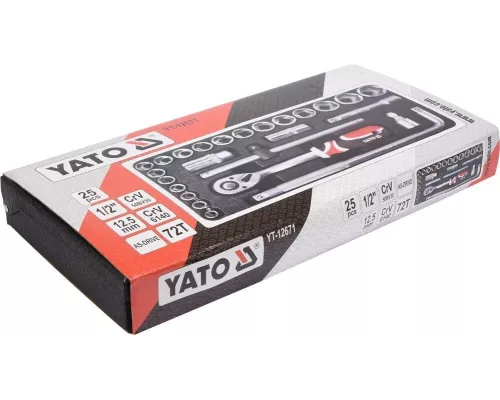 Набор торцевых головок в кейсе 25 предметов YATO YT-12671 Набор торцевых головок в кейсе 25 предметов YATO YT-12671