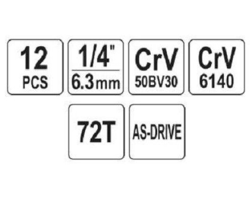 Набор головок 1/4 дюйма с трещоткой и удлинителем YATO YT-14432