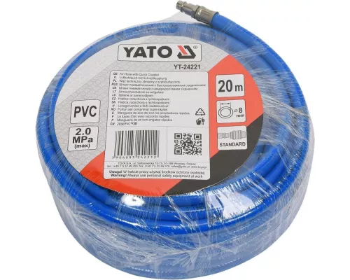 Армированный пневматический шланг для компрессора 8 мм 20 метров YATO YT-24221