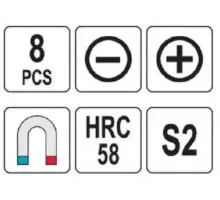 YT-25966 Отвертки (набор 8шт.) S2 HRC58, YATO, 5906083259661 (CN)