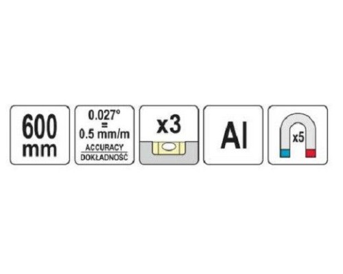 Магнитный уровень 600 мм усиленный YATO YT-30311