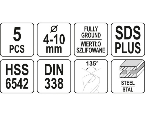 Сверла по металлу HSS 5 шт SDS+ YATO YT-40050