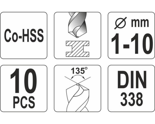 Набор сверл по металлу CO-HSS 10 шт YATO YT-41603