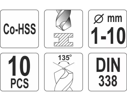 Набор сверл по металлу CO-HSS 10 шт YATO YT-41603